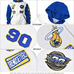 Navy Light Blue White Color Block Varsity Letterman Jacket Hoodie 3