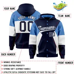 Navy Light Blue White Color Block Varsity Letterman Jacket Hoodie 4