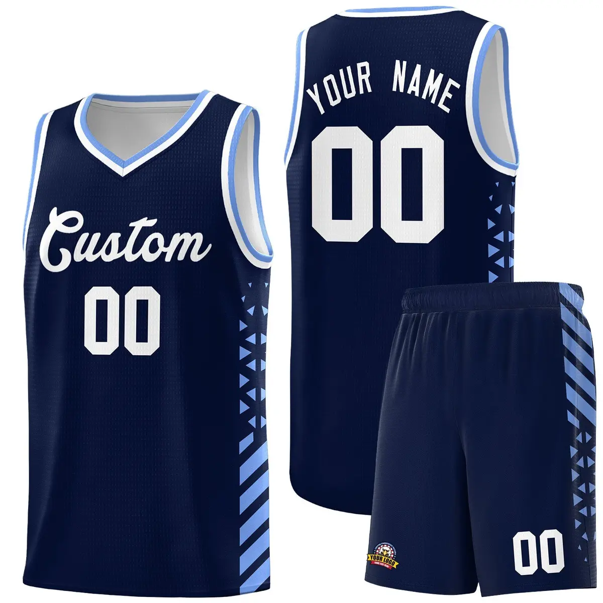 Navy Light Blue White Diamond Stripe Side Basketball Jersey