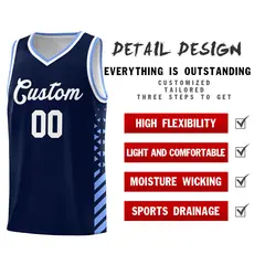Navy Light Blue White Diamond Stripe Side Basketball Jersey 2