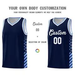 Navy Light Blue White Diamond Stripe Side Basketball Jersey 3