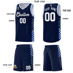 Navy Light Blue White Diamond Stripe Side Basketball Jersey 5