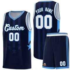 Navy Light Blue White Gradient Star Graffiti Basketball Jersey 1