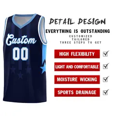 Navy Light Blue White Gradient Star Graffiti Basketball Jersey 2