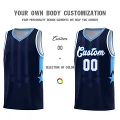 Navy Light Blue White Gradient Star Graffiti Basketball Jersey 3