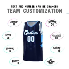 Navy Light Blue White Gradient Star Graffiti Basketball Jersey 4
