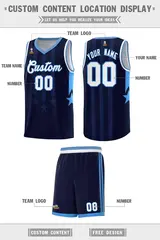 Navy Light Blue White Gradient Star Graffiti Basketball Jersey 5