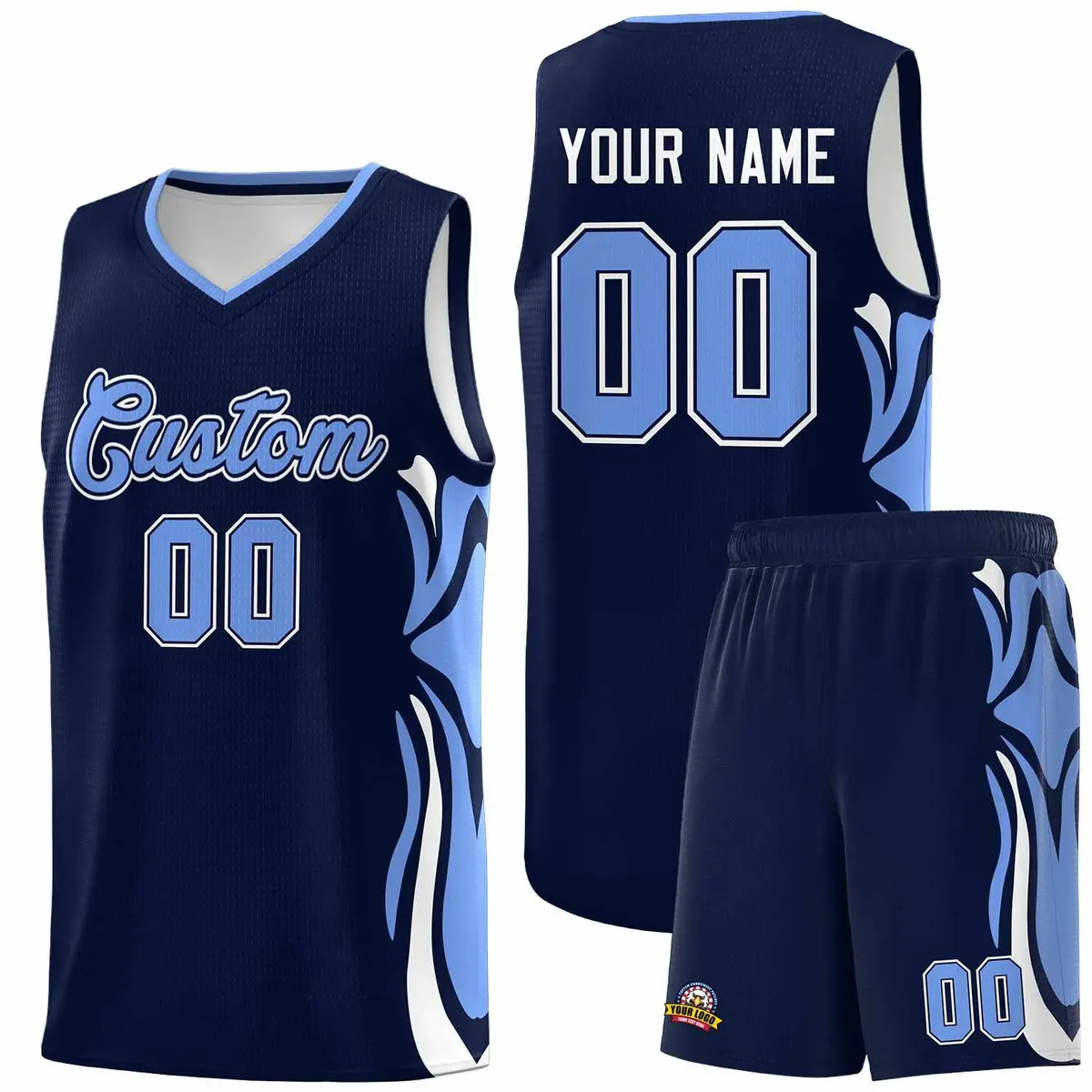 Navy Light Blue-White Graffiti Side Curve Basketball Jersey Sets