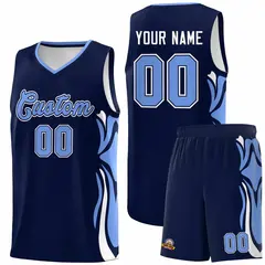 Navy Light Blue-White Graffiti Side Curve Basketball Jersey Sets