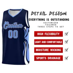 Navy Light Blue-White Graffiti Side Curve Basketball Jersey Sets 2