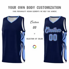 Navy Light Blue-White Graffiti Side Curve Basketball Jersey Sets 3