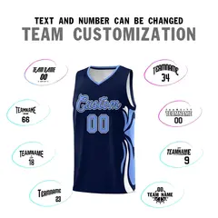 Navy Light Blue-White Graffiti Side Curve Basketball Jersey Sets 4