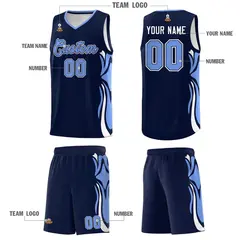 Navy Light Blue-White Graffiti Side Curve Basketball Jersey Sets 5