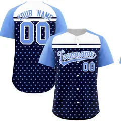 Navy Light Blue-White Raglan Star Print Baseball Jersey 1