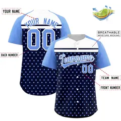 Navy Light Blue-White Raglan Star Print Baseball Jersey 2