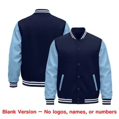 Navy Light Blue White Raglan Varsity Full-Snap Letterman Jacket 2