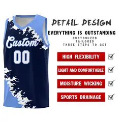 Navy Light Blue-White Sparkle Print Basketball Kits 2