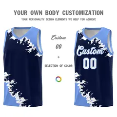 Navy Light Blue-White Sparkle Print Basketball Kits 3
