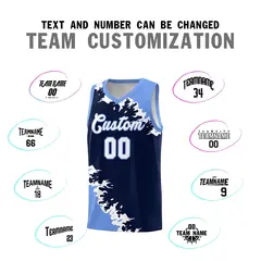 Navy Light Blue-White Sparkle Print Basketball Kits 4