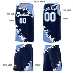 Navy Light Blue-White Sparkle Print Basketball Kits 5