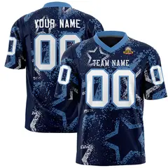 Navy Light Blue-White Star Graffiti Football Jersey