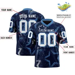 Navy Light Blue-White Star Graffiti Football Jersey 2