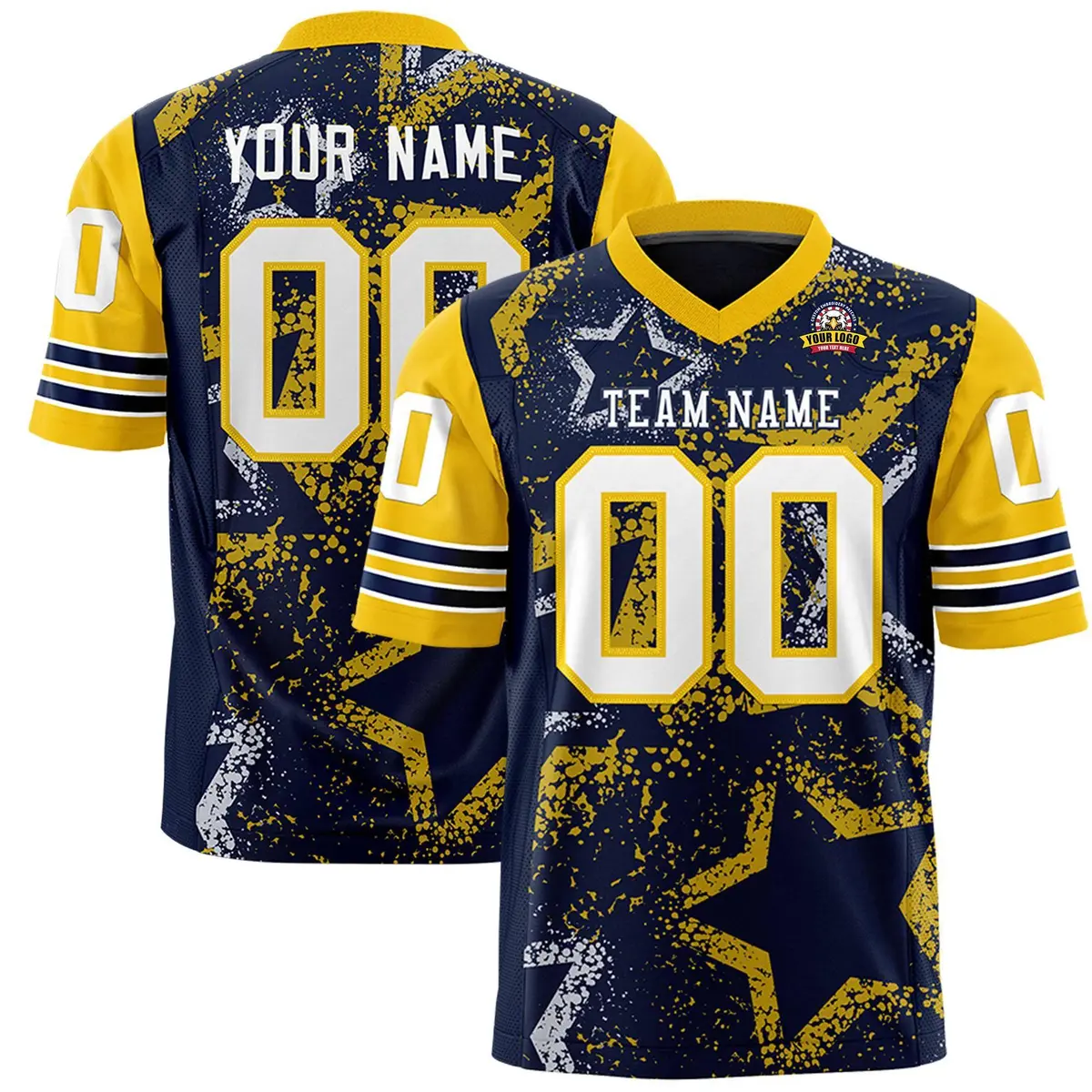 Navy Light Blue White Star Pattern Authentic Football Jersey