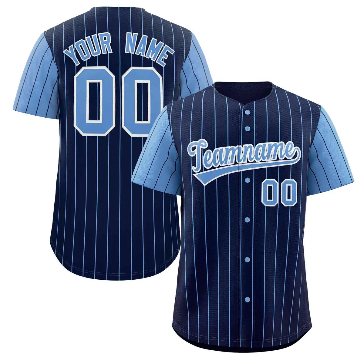 Navy Light Blue-White Stripe Raglan Baseball Jersey