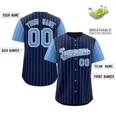 Navy Light Blue-White Stripe Raglan Baseball Jersey 2