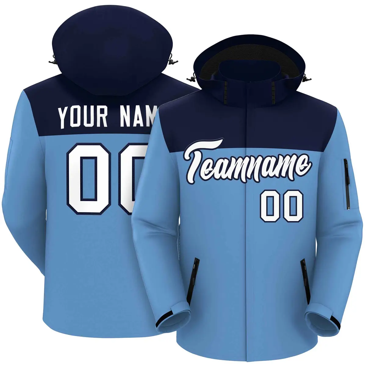 Navy Light Blue-White Two Tone Hooded Waterproof Jacket