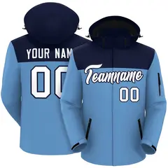 Navy Light Blue-White Two Tone Hooded Waterproof Jacket