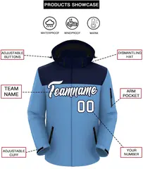 Navy Light Blue-White Two Tone Hooded Waterproof Jacket 2