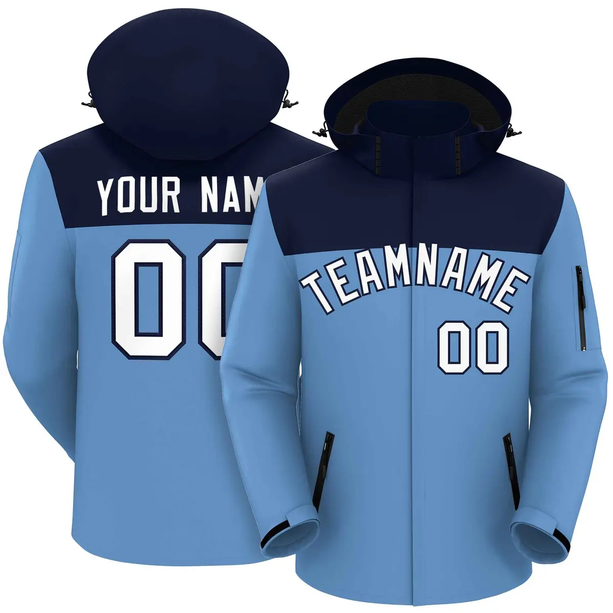 Navy Light Blue-White Two Tone Hooded Waterproof Jacket