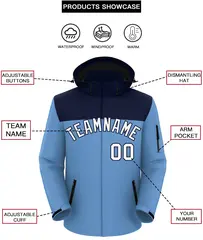 Navy Light Blue-White Two Tone Hooded Waterproof Jacket 2