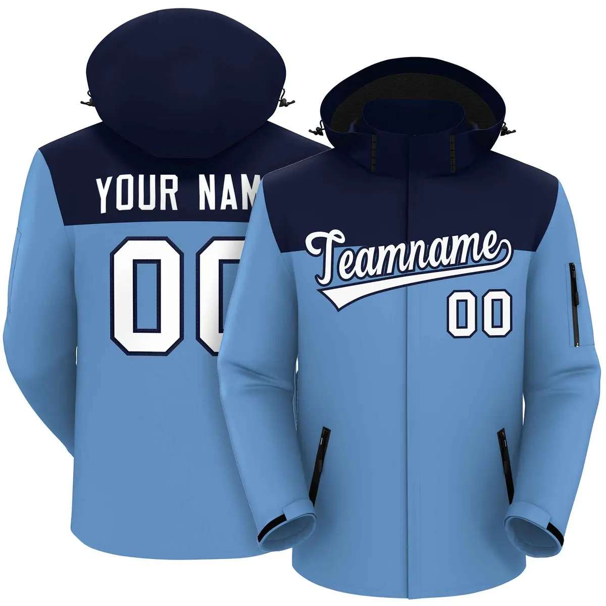 Navy Light Blue-White Two Tone Hooded Waterproof Jacket