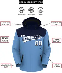 Navy Light Blue-White Two Tone Hooded Waterproof Jacket 2