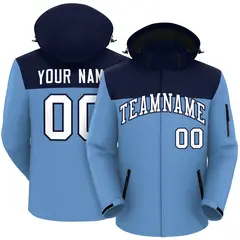 Navy Light Blue-White Two Tone Hooded Waterproof Jacket 1