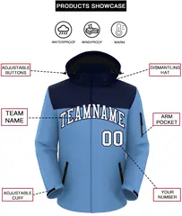 Navy Light Blue-White Two Tone Hooded Waterproof Jacket 2