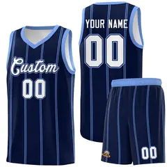 Navy Light Blue White Vertical Stripes Basketball Jersey Set