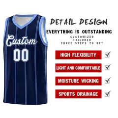 Navy Light Blue White Vertical Stripes Basketball Jersey Set 2