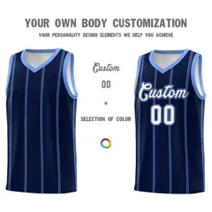 Navy Light Blue White Vertical Stripes Basketball Jersey Set 3