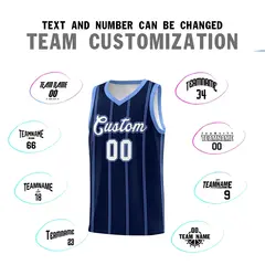 Navy Light Blue White Vertical Stripes Basketball Jersey Set 4