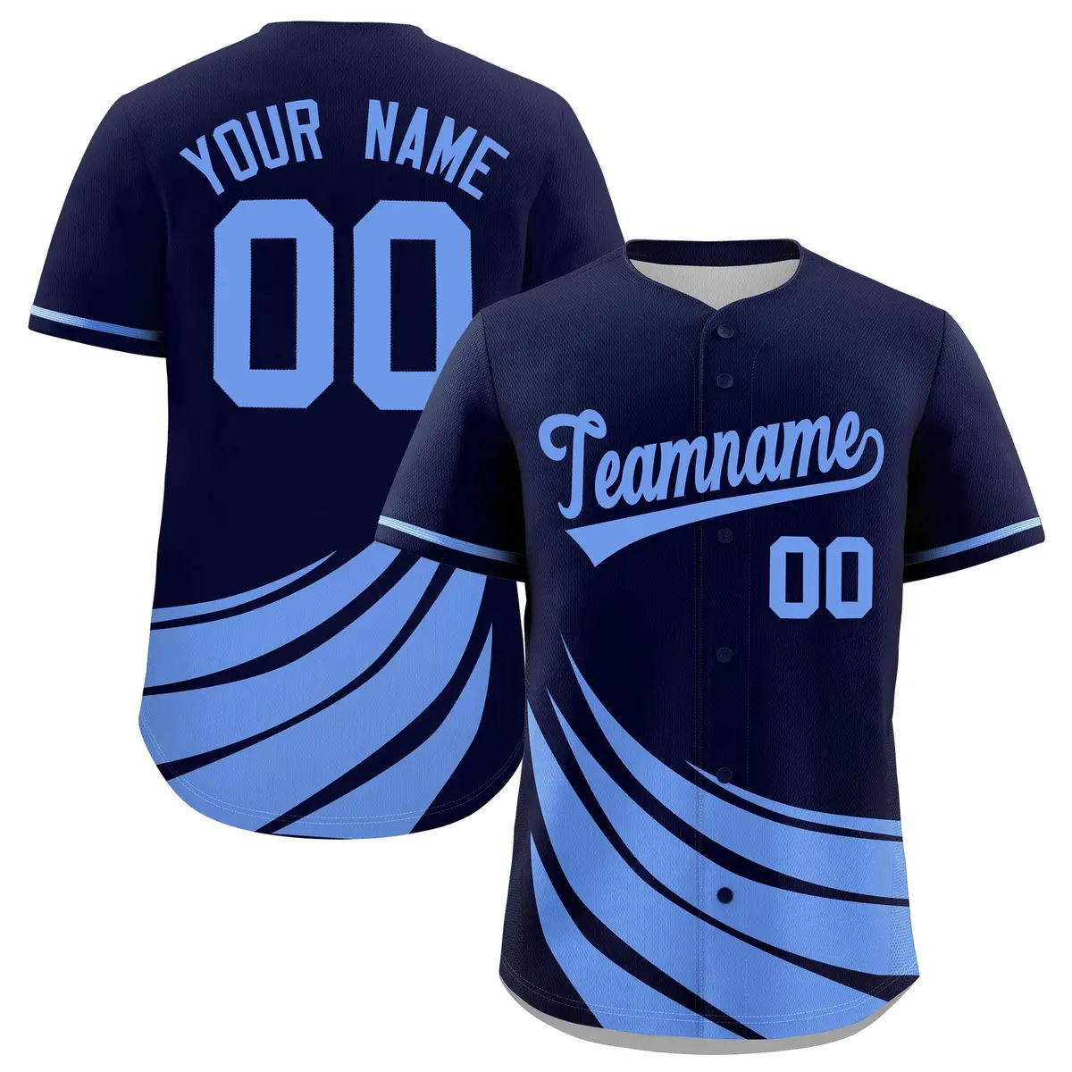 Navy Light Blue Wind Mark Graffiti Pattern Baseball Jersey