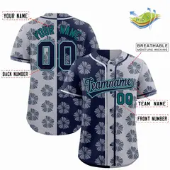 Navy Light Gray Split Flower Graffiti Baseball Jersey 2