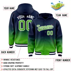 Navy Light Green Gradient Letterman Varsity Jacket Hoodie 4