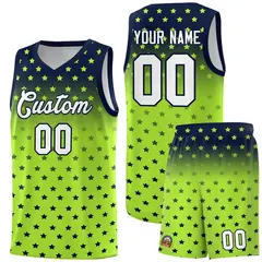 Navy Light Green Gradient Star Pattern Basketball Jersey Set 1