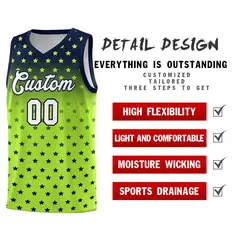 Navy Light Green Gradient Star Pattern Basketball Jersey Set 2