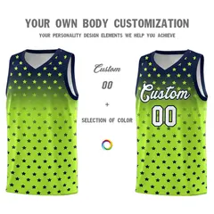 Navy Light Green Gradient Star Pattern Basketball Jersey Set 3