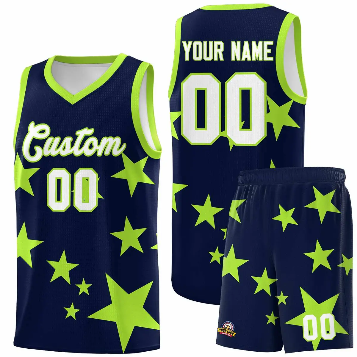 Navy Light Green Star Graffiti Basketball Jersey Sets