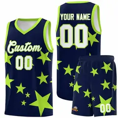 Navy Light Green Star Graffiti Basketball Jersey Sets